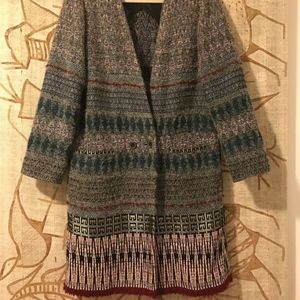 Zara Bohemian Patterned Sweater Coat Sz M.